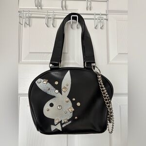 Playboy Black Designer Tote Bag with Chain Detail